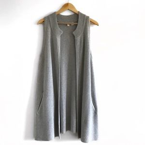 Moth Light Gray Sleeveless Open-Front Knit Cardigan Vest